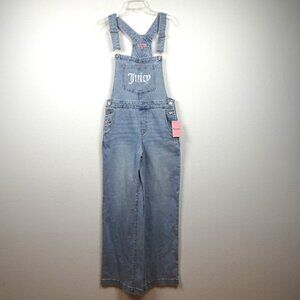 Juicy Couture Overalls Women's Size S Blue Denim Wide Leg Rhinestone Logo